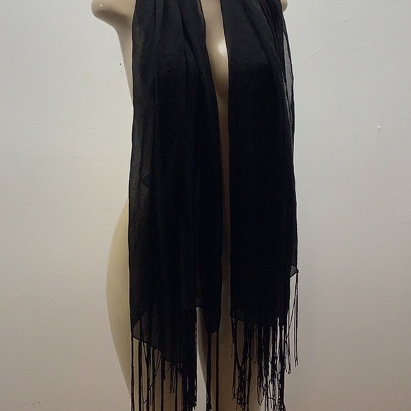 Zuliana Black Scarf With Fringe. Made In India. - Picture 1 of 5